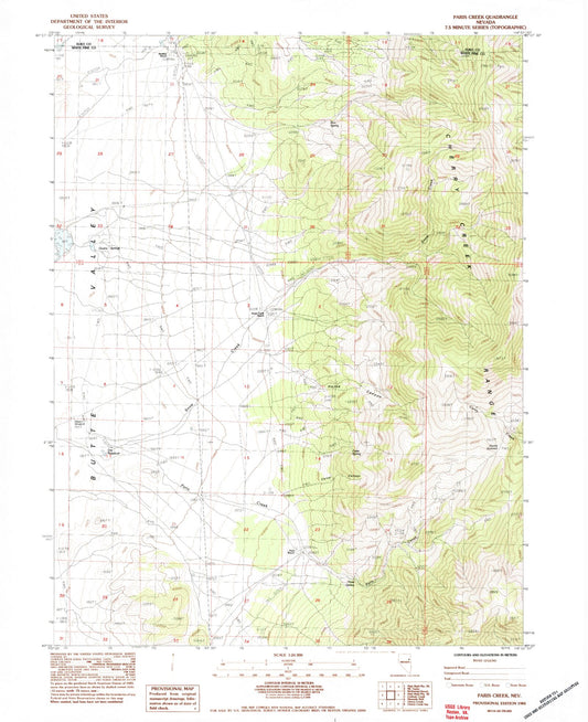 Classic USGS Paris Creek Nevada 7.5'x7.5' Topo Map Image