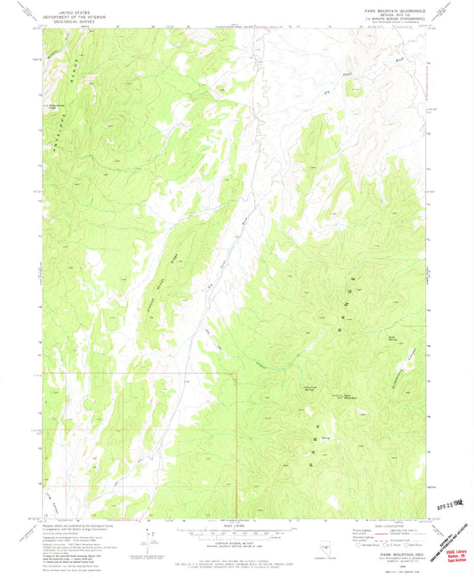 Classic USGS Park Mountain Nevada 7.5'x7.5' Topo Map Image