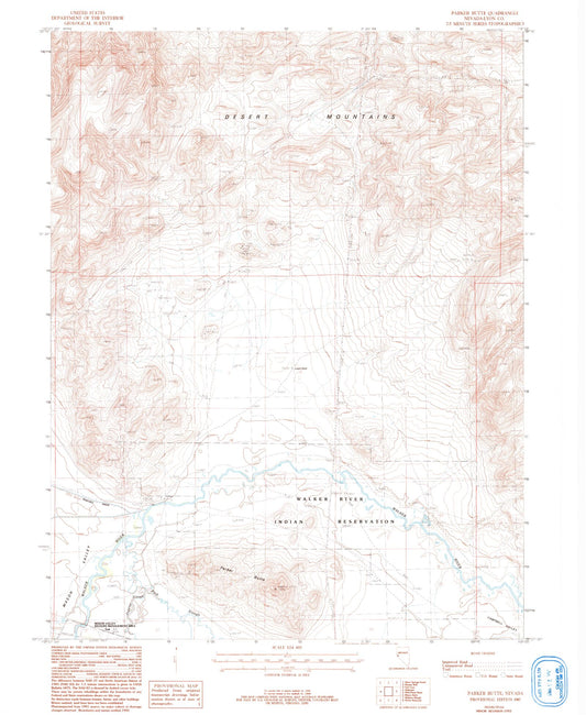 Classic USGS Parker Butte Nevada 7.5'x7.5' Topo Map Image