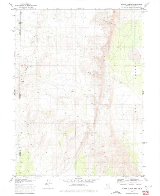 Classic USGS Parker Canyon Nevada 7.5'x7.5' Topo Map Image