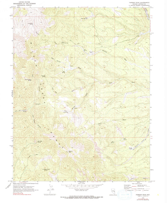 Classic USGS Parsnip Peak Nevada 7.5'x7.5' Topo Map Image