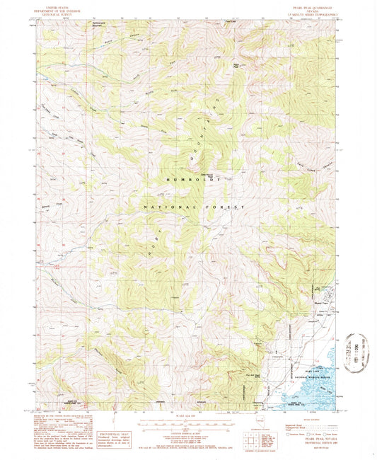 Classic USGS Pearl Peak Nevada 7.5'x7.5' Topo Map Image