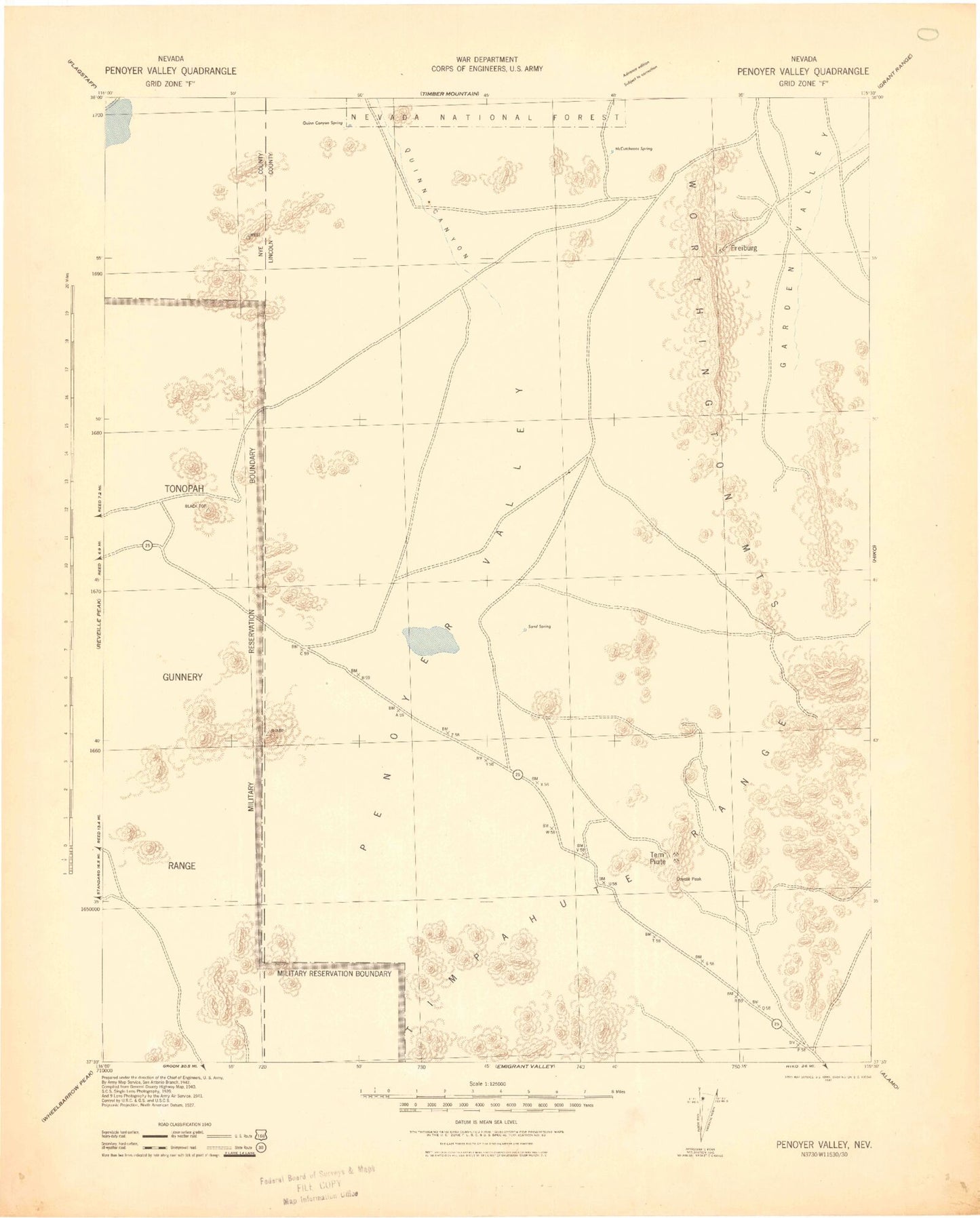 Historic 1942 Penoyer Valley Nevada 30'x30' Topo Map Image