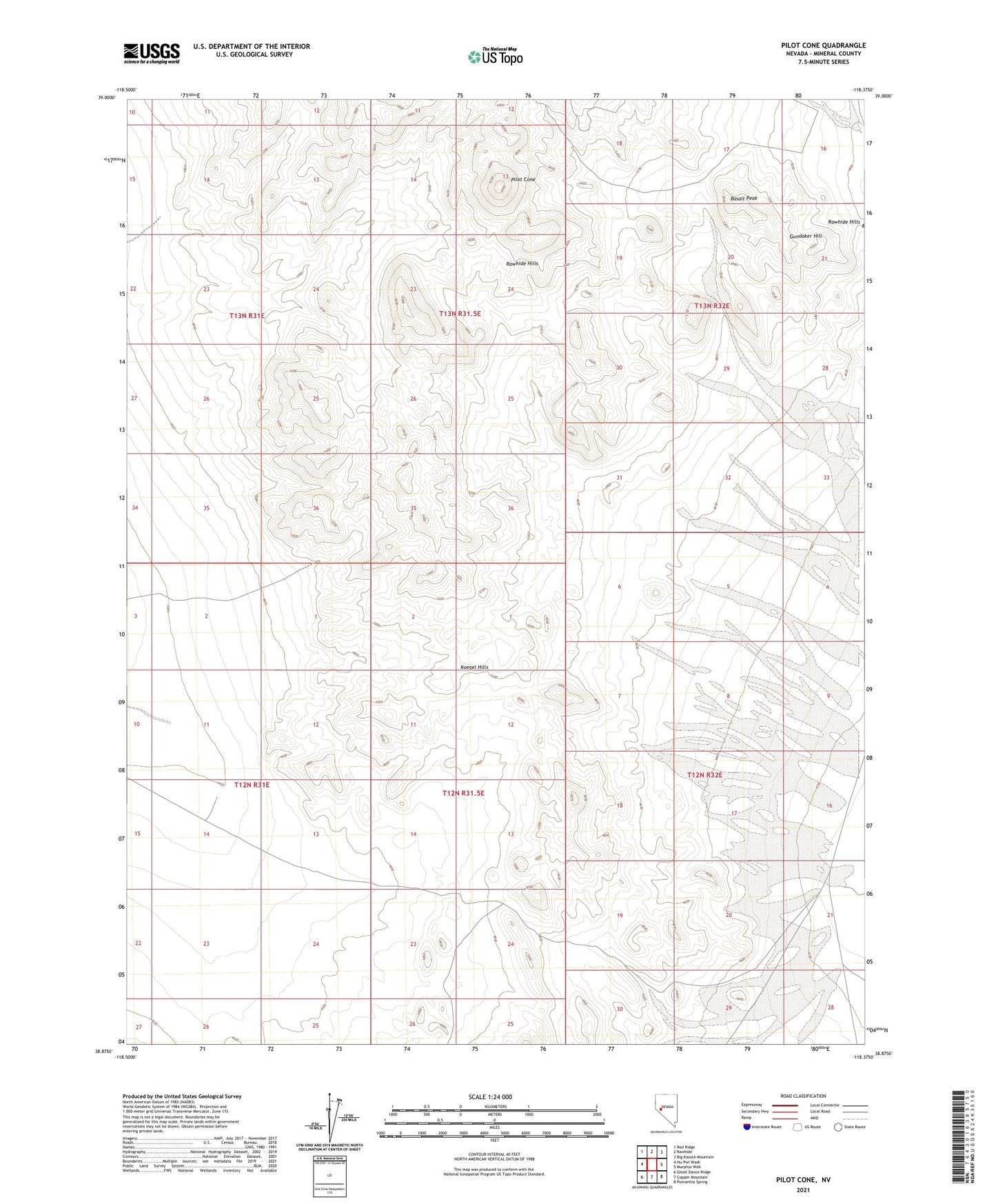 Pilot Cone Nevada US Topo Map Image