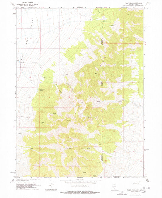 Classic USGS Pilot Peak Nevada 7.5'x7.5' Topo Map Image