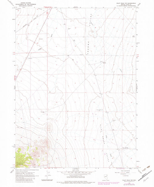 Classic USGS Pilot Peak NW Nevada 7.5'x7.5' Topo Map Image