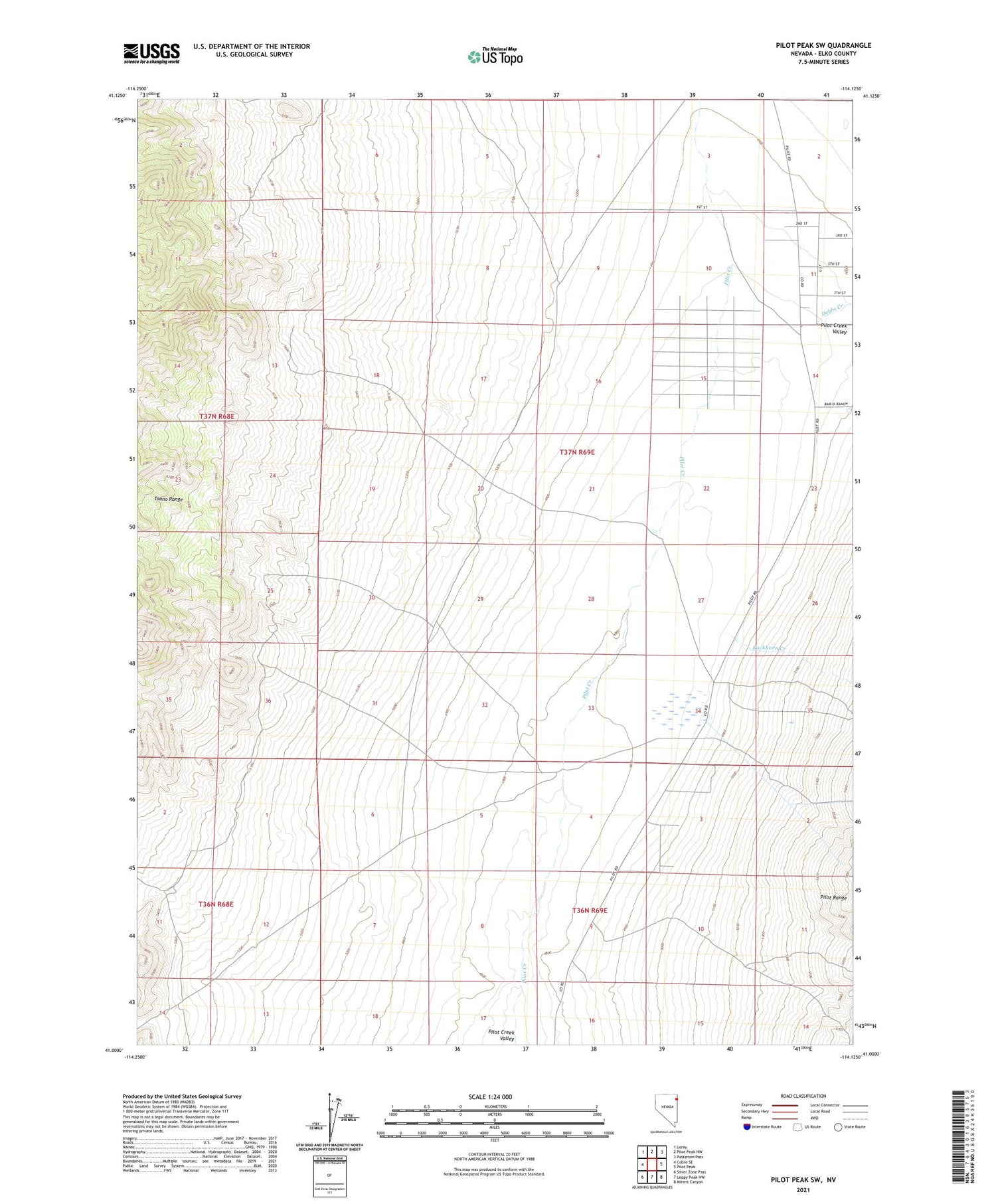 Pilot Peak SW Nevada US Topo Map Image