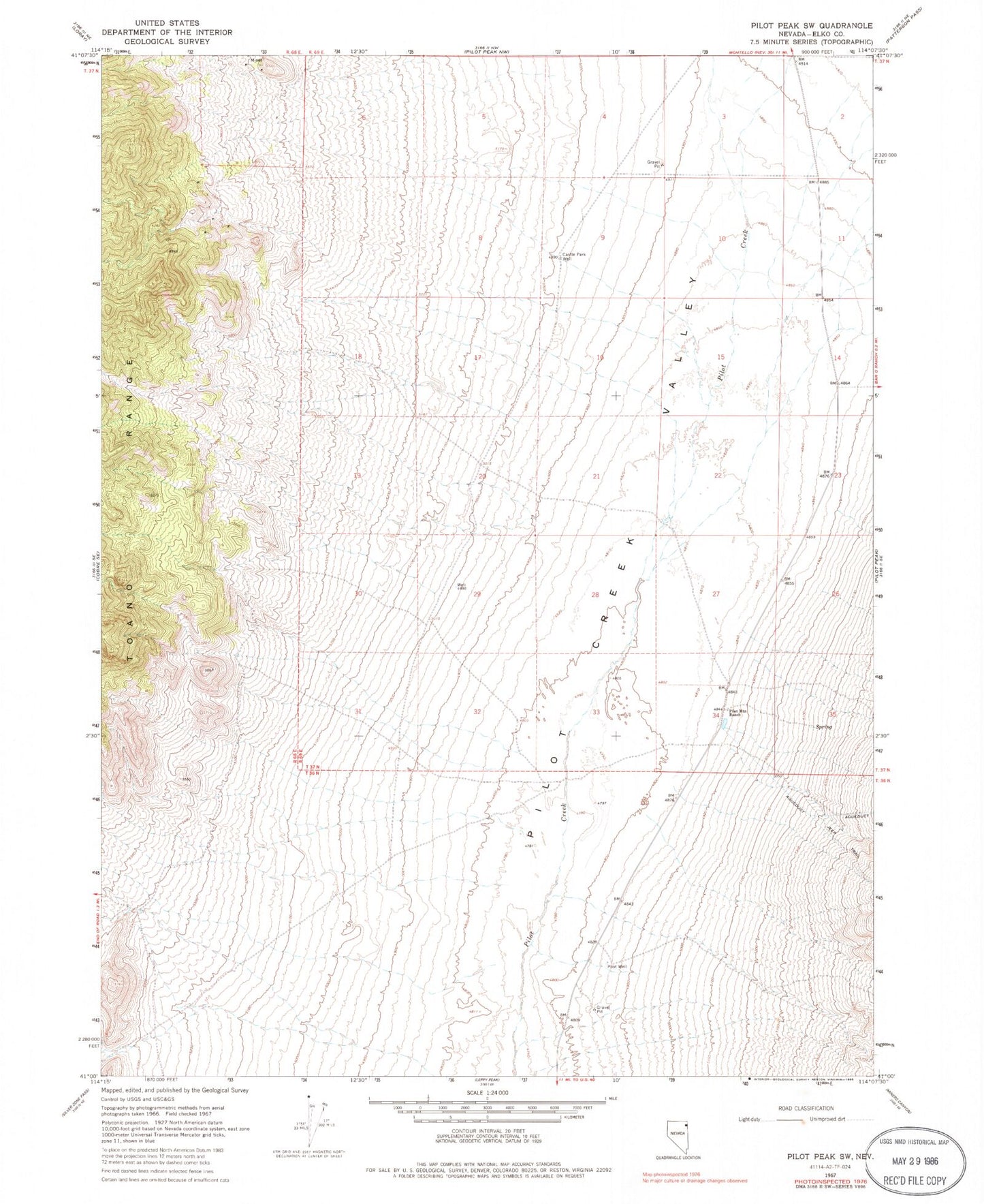 Classic USGS Pilot Peak SW Nevada 7.5'x7.5' Topo Map Image