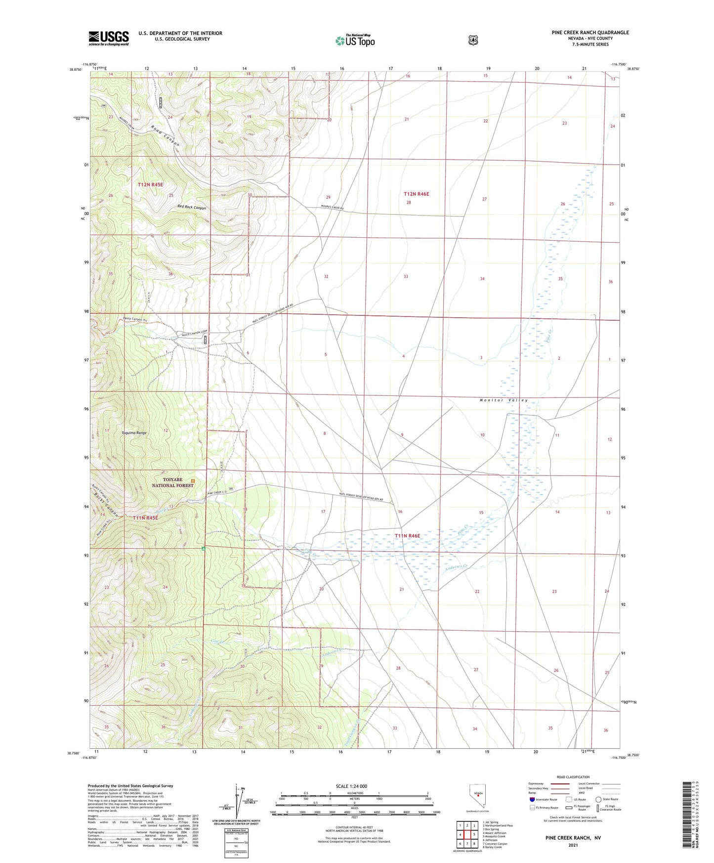 Pine Creek Ranch Nevada US Topo Map Image