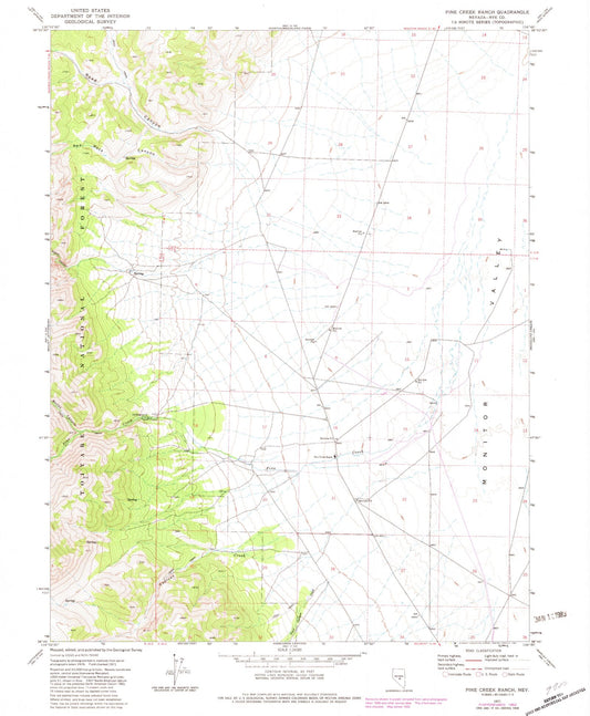 Classic USGS Pine Creek Ranch Nevada 7.5'x7.5' Topo Map Image