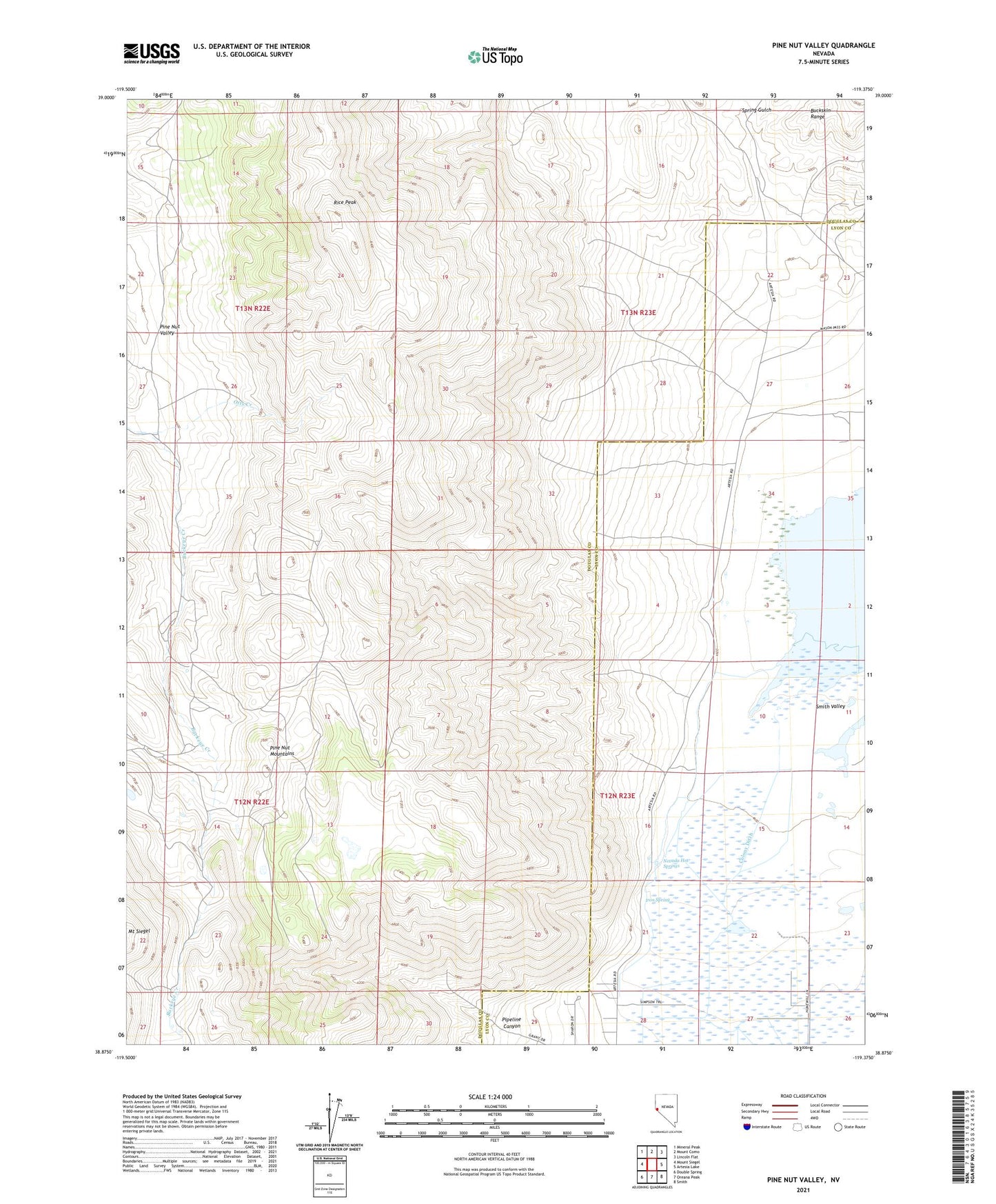Pine Nut Valley Nevada US Topo Map Image