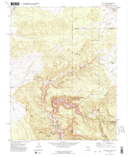 Classic USGS Pine Park Utah 7.5'x7.5' Topo Map Image