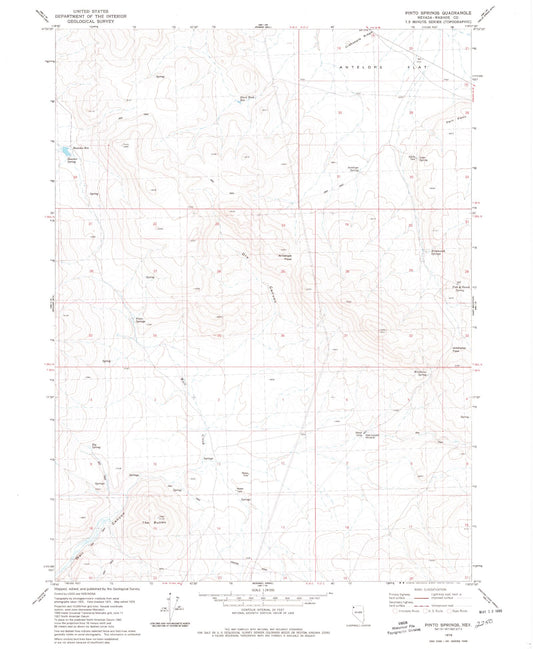 Classic USGS Pinto Springs Nevada 7.5'x7.5' Topo Map Image
