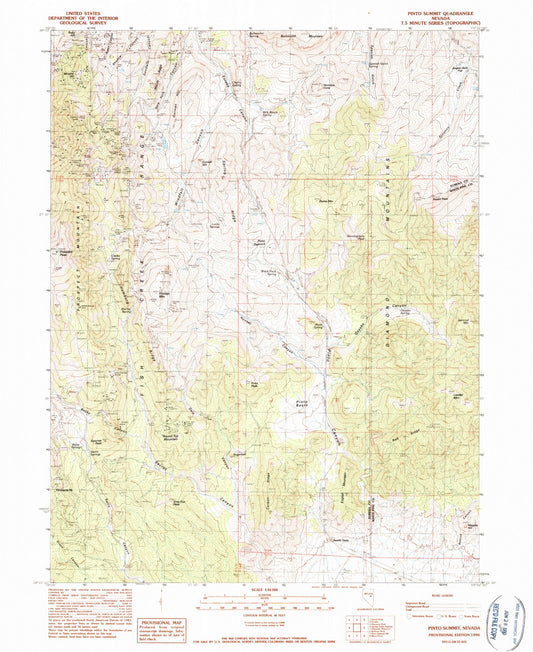 Classic USGS Pinto Summit Nevada 7.5'x7.5' Topo Map Image