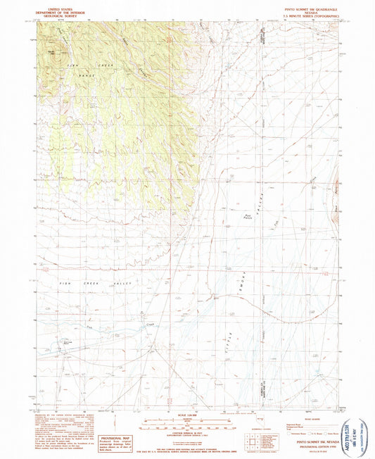 Classic USGS Pinto Summit SW Nevada 7.5'x7.5' Topo Map Image