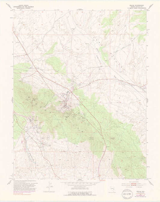 Classic USGS Pioche Nevada 7.5'x7.5' Topo Map Image