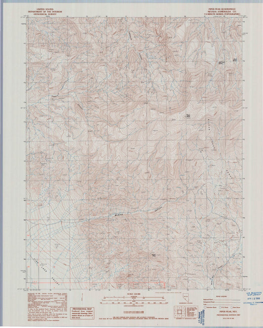 Classic USGS Piper Peak Nevada 7.5'x7.5' Topo Map Image