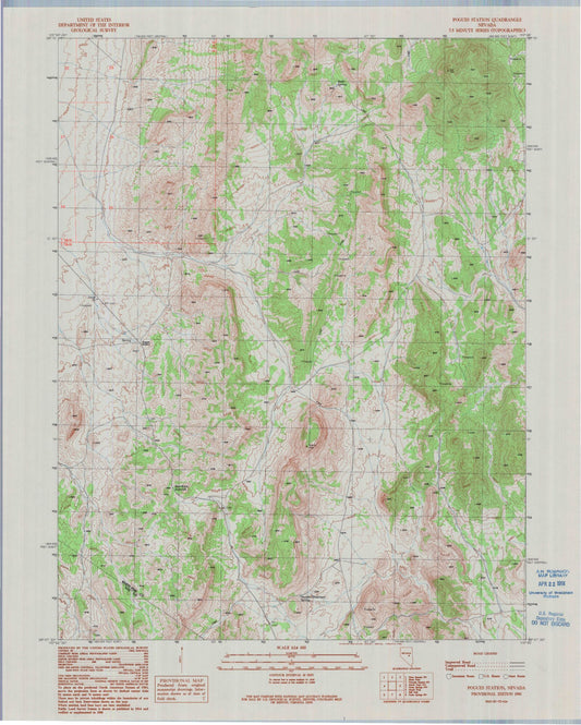 Classic USGS Pogues Station Nevada 7.5'x7.5' Topo Map Image