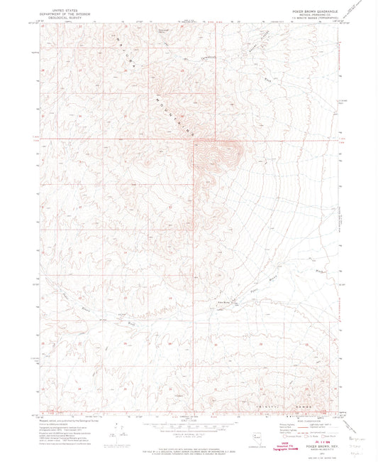 Classic USGS Poker Brown Nevada 7.5'x7.5' Topo Map Image