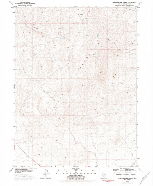 Classic USGS Poker Brown Spring Nevada 7.5'x7.5' Topo Map Image