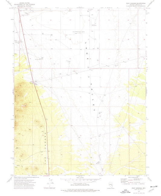 Classic USGS Pony Springs Nevada 7.5'x7.5' Topo Map Image