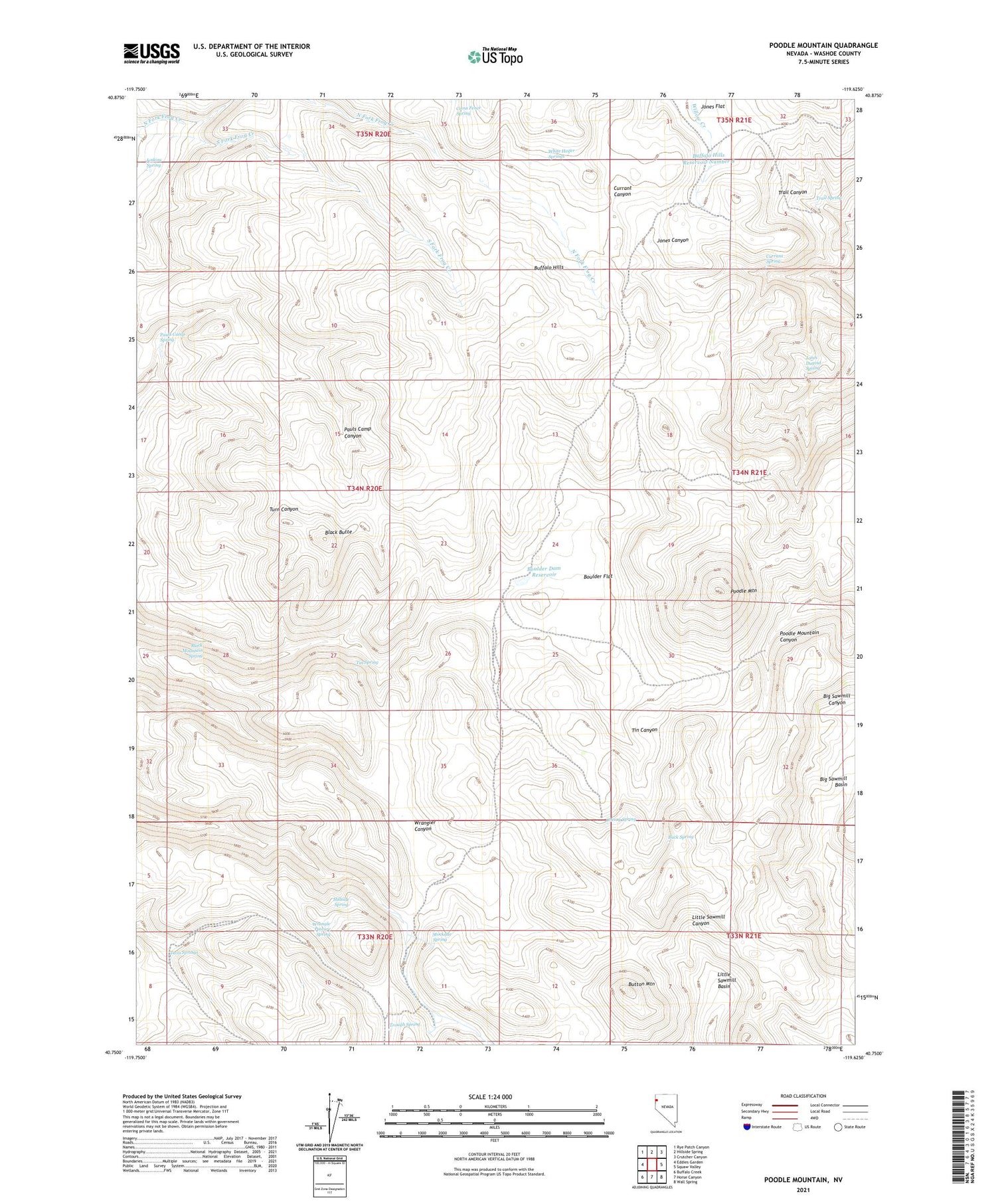 Poodle Mountain Nevada US Topo Map Image