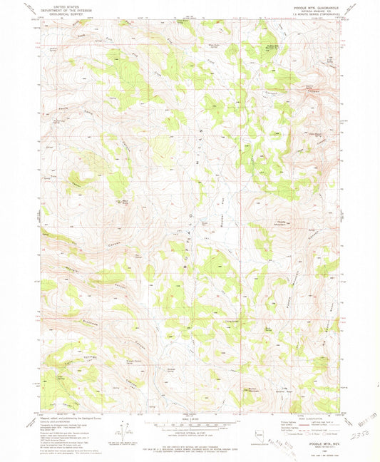 Classic USGS Poodle Mountain Nevada 7.5'x7.5' Topo Map Image