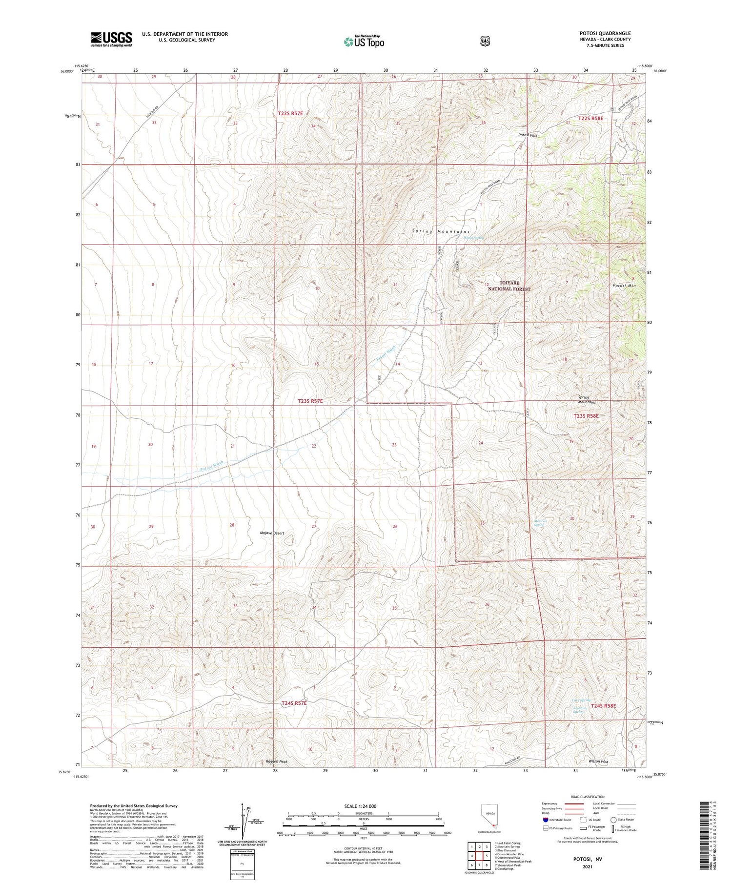 Potosi Nevada US Topo Map Image