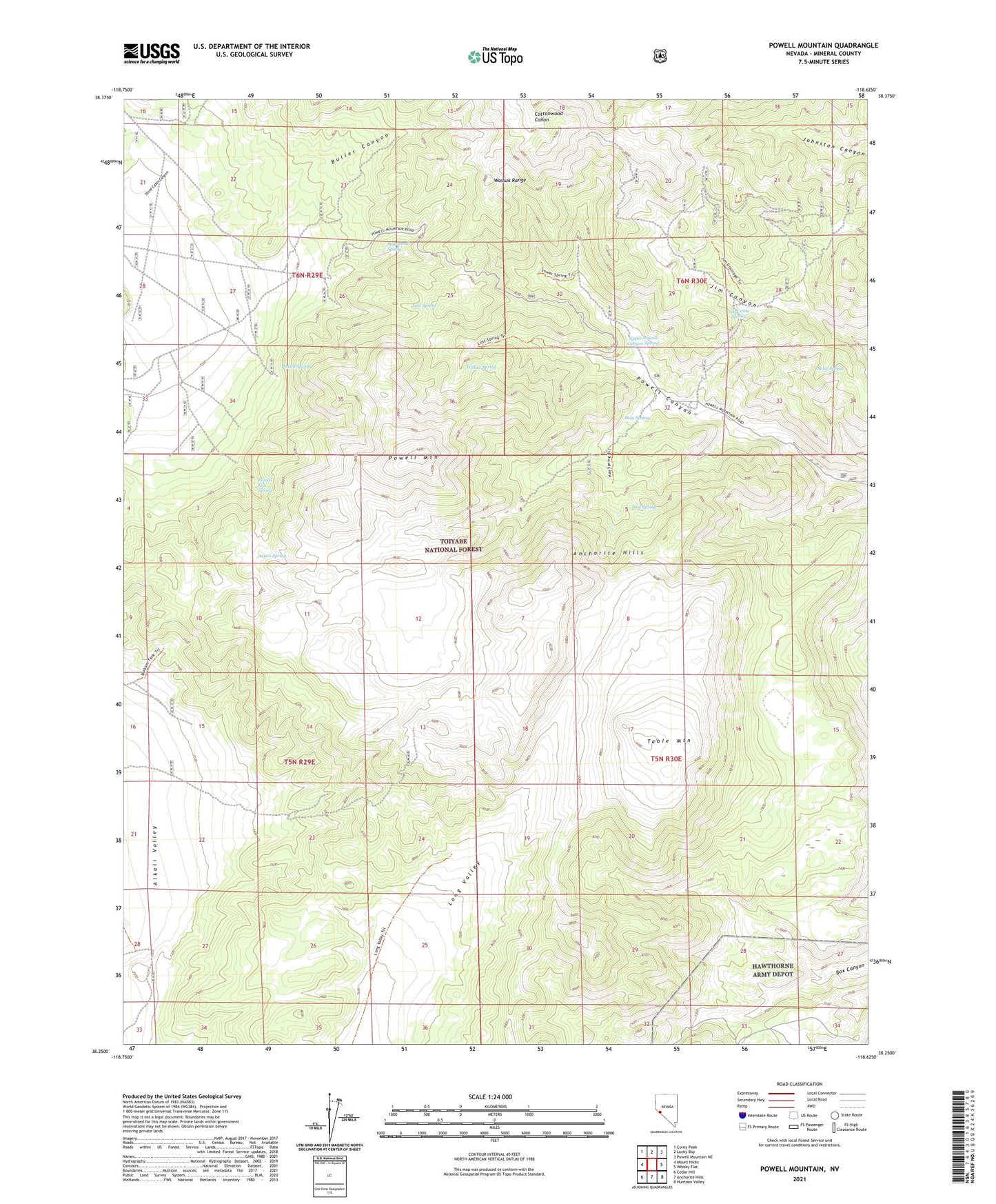 Powell Mountain Nevada US Topo Map Image