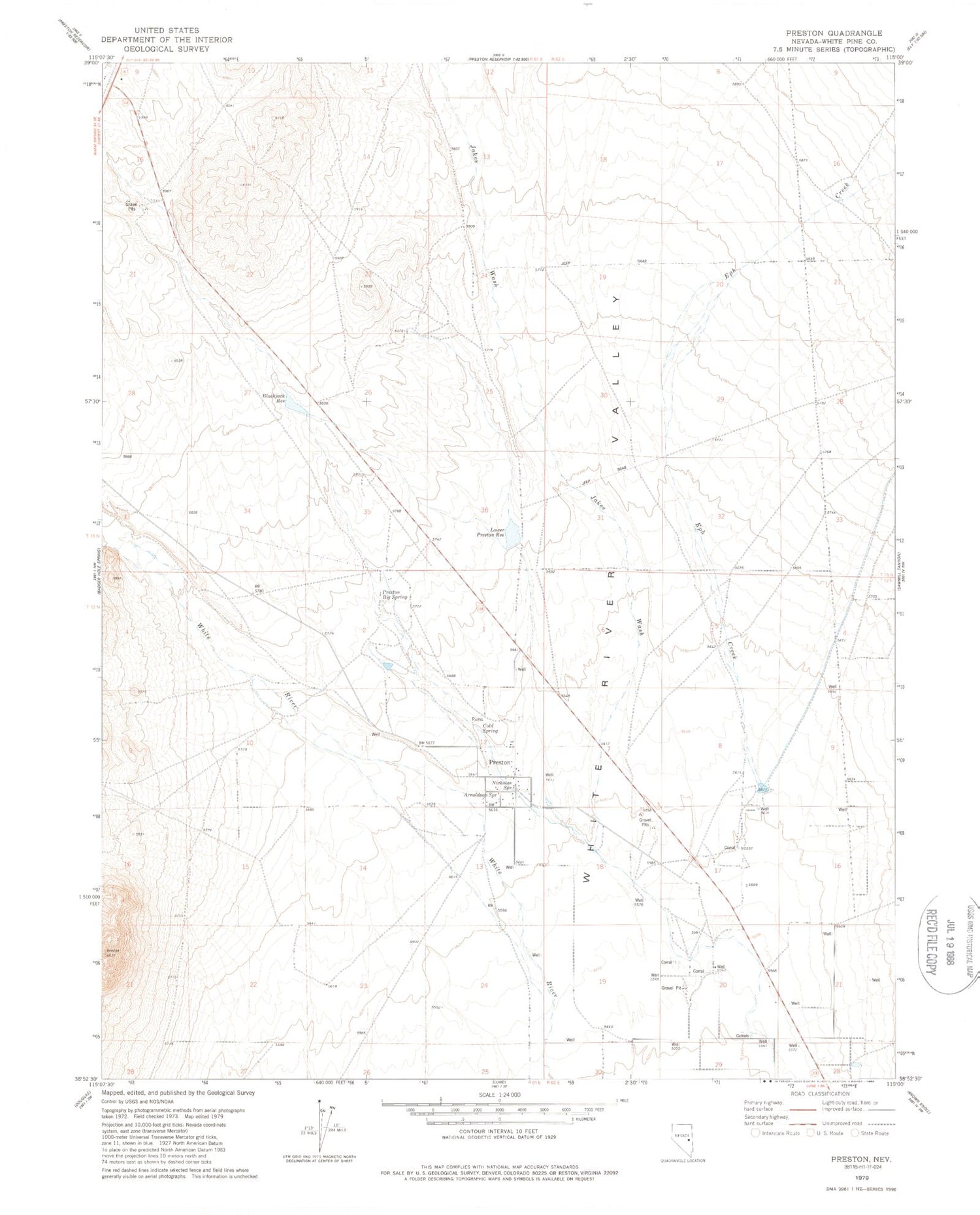 Classic USGS Preston Nevada 7.5'x7.5' Topo Map Image