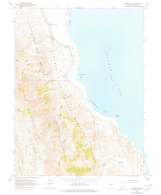 Classic USGS Pyramid SW Nevada 7.5'x7.5' Topo Map Image