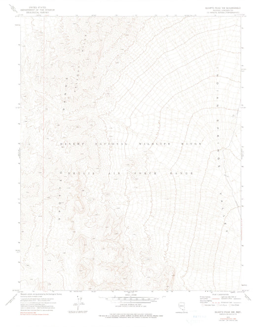 Classic USGS Quartz Peak NW Nevada 7.5'x7.5' Topo Map Image
