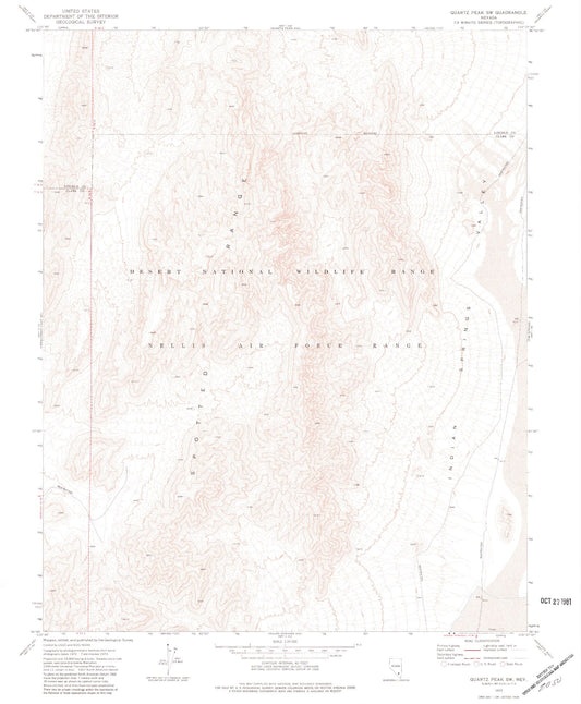 Classic USGS Quartz Peak SW Nevada 7.5'x7.5' Topo Map Image