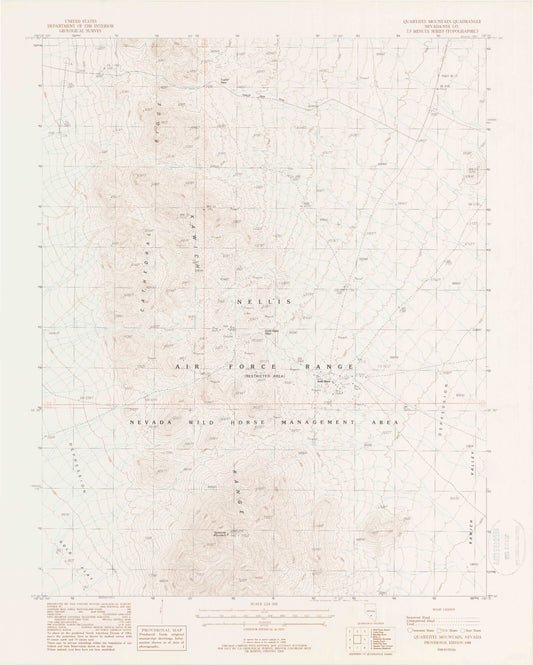 Classic USGS Quartzite Mountain Nevada 7.5'x7.5' Topo Map Image