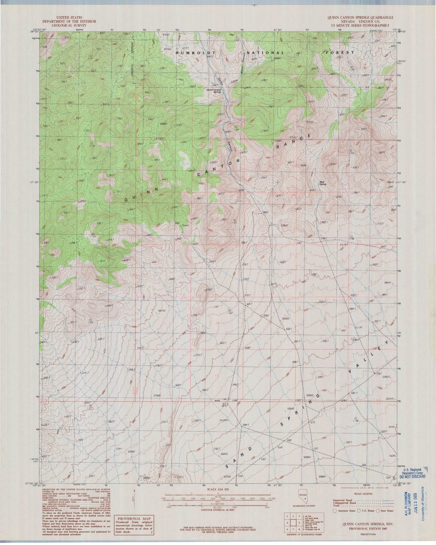 Classic USGS Quinn Canyon Springs Nevada 7.5'x7.5' Topo Map Image