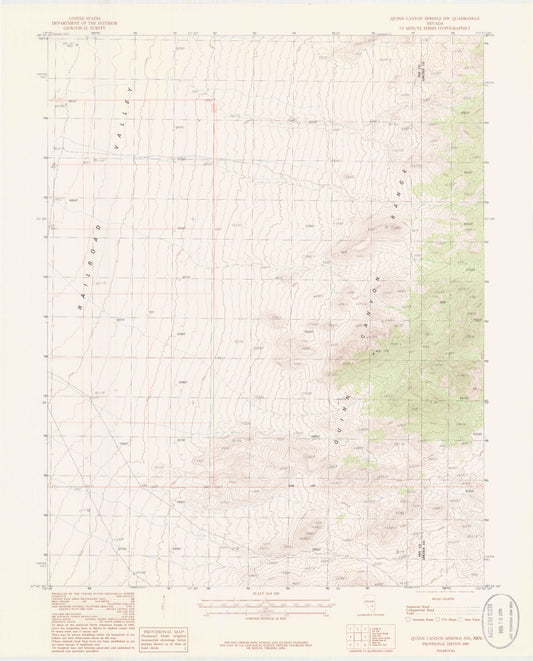 Classic USGS Quinn Canyon Springs NW Nevada 7.5'x7.5' Topo Map Image