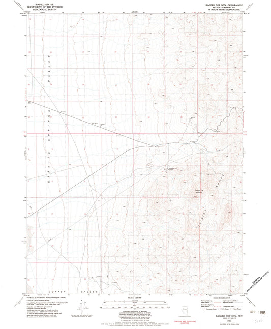 Classic USGS Ragged Top Mountain Nevada 7.5'x7.5' Topo Map Image