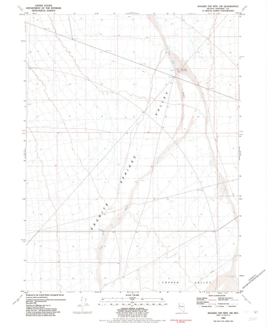 Classic USGS Ragged Top Mountain SW Nevada 7.5'x7.5' Topo Map Image