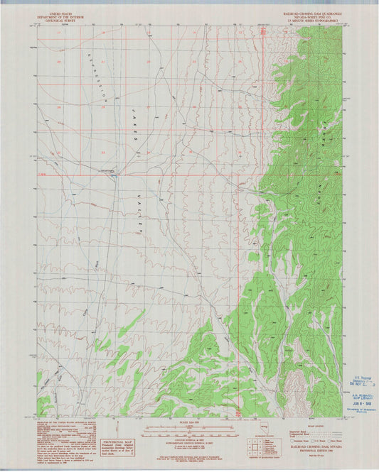 Classic USGS Railroad Crossing Dam Nevada 7.5'x7.5' Topo Map Image