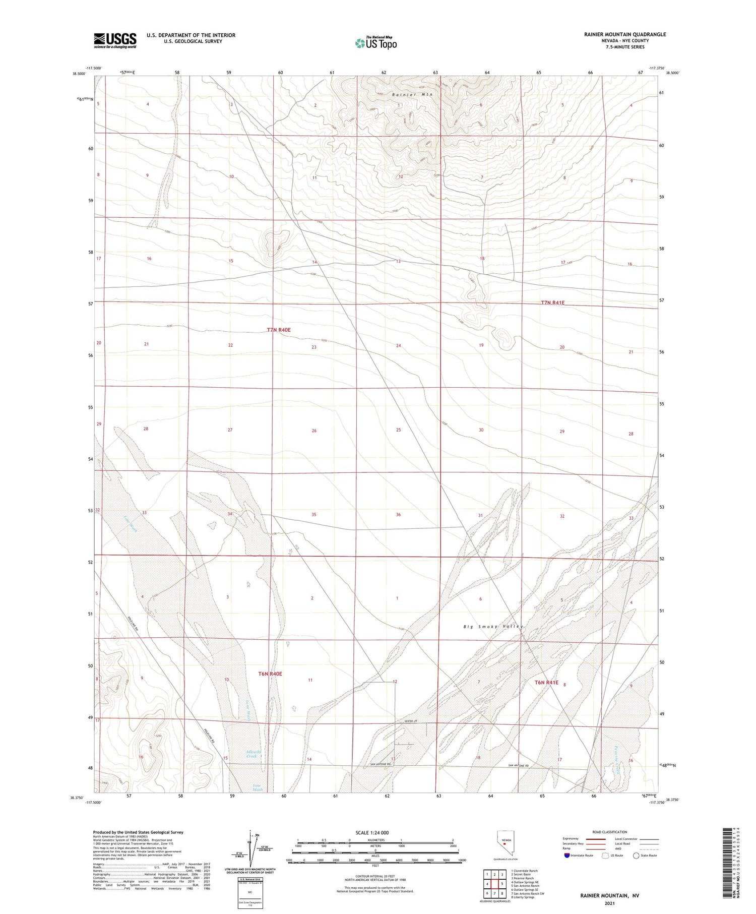 Rainier Mountain Nevada US Topo Map Image