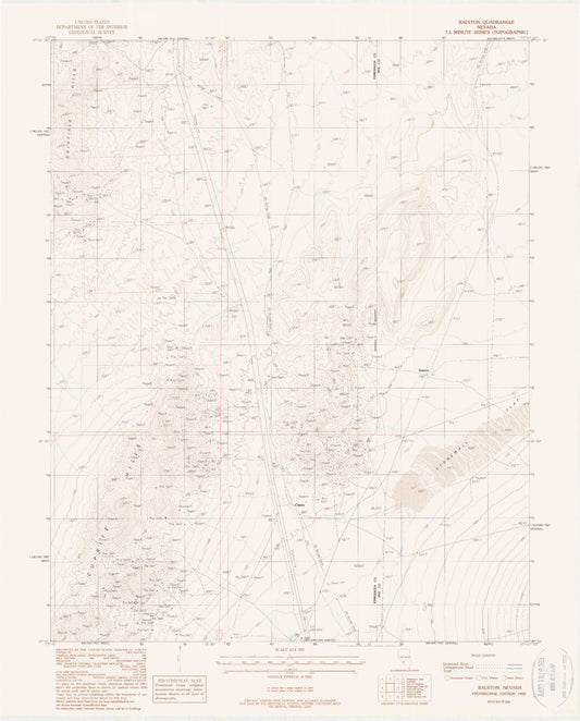 Classic USGS Ralston Nevada 7.5'x7.5' Topo Map Image