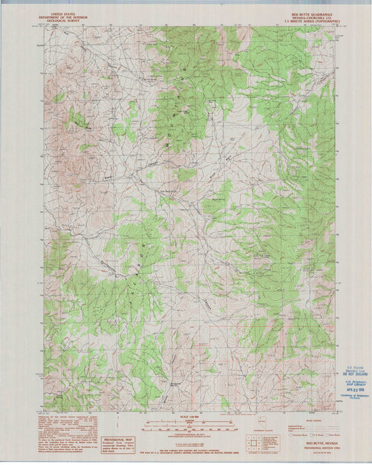 Classic USGS Red Butte Nevada 7.5'x7.5' Topo Map Image