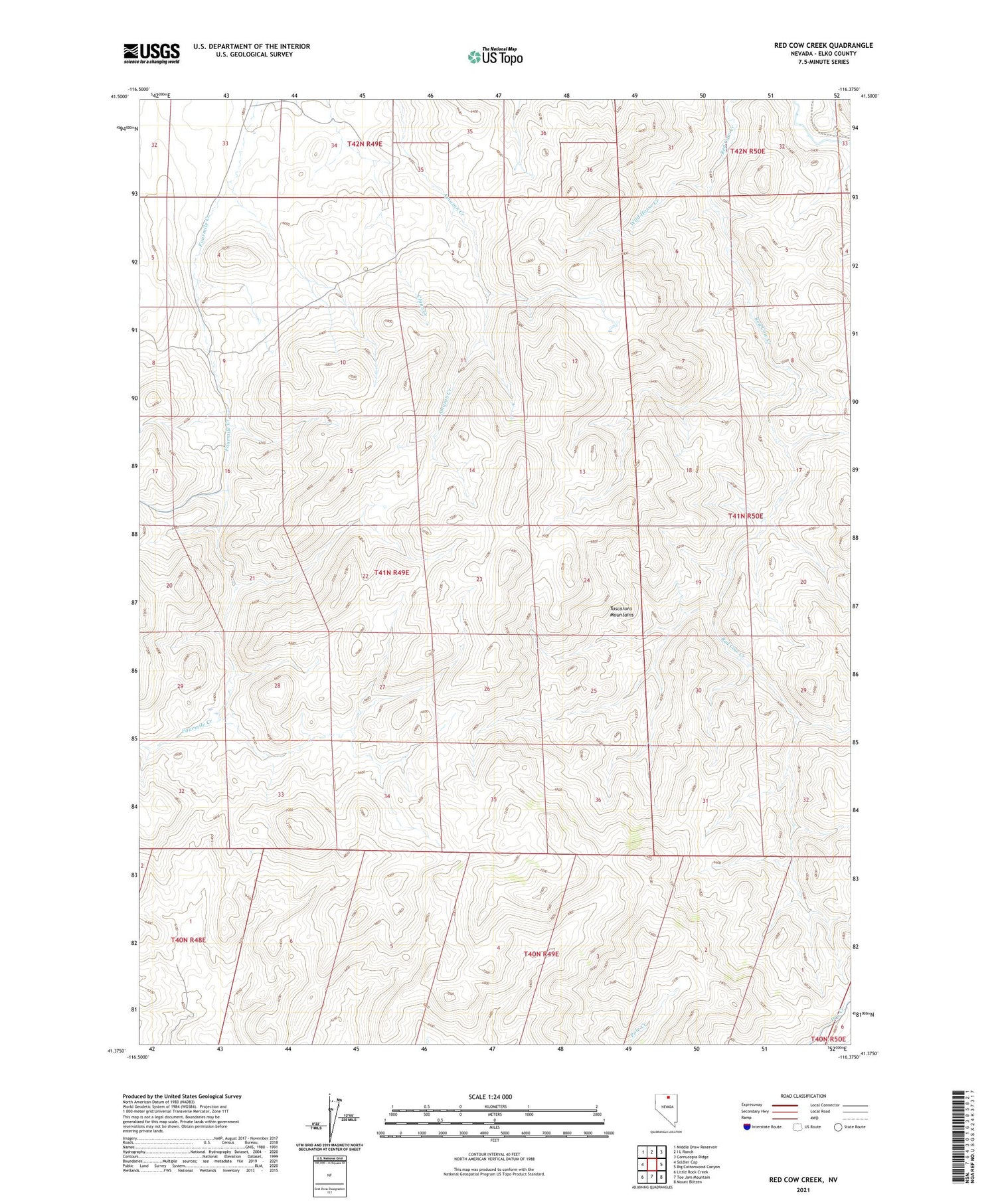 Red Cow Creek Nevada US Topo Map Image