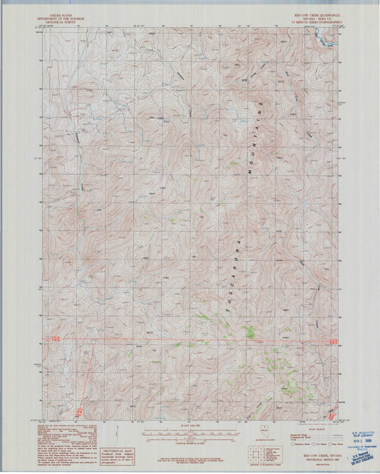Classic USGS Red Cow Creek Nevada 7.5'x7.5' Topo Map Image