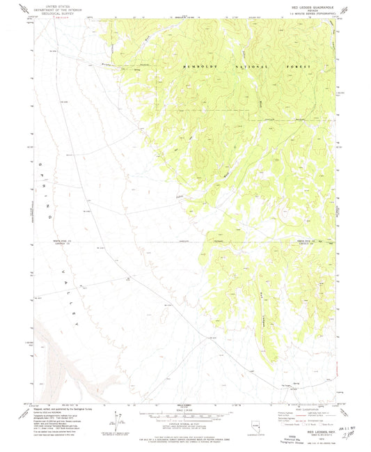 Classic USGS Red Ledges Nevada 7.5'x7.5' Topo Map Image