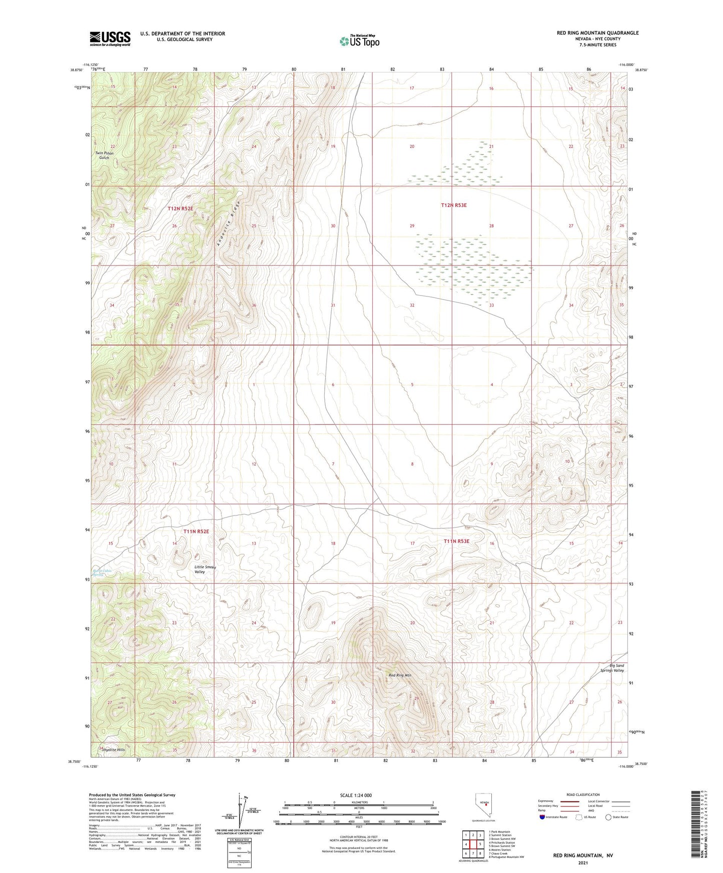 Red Ring Mountain Nevada US Topo Map Image