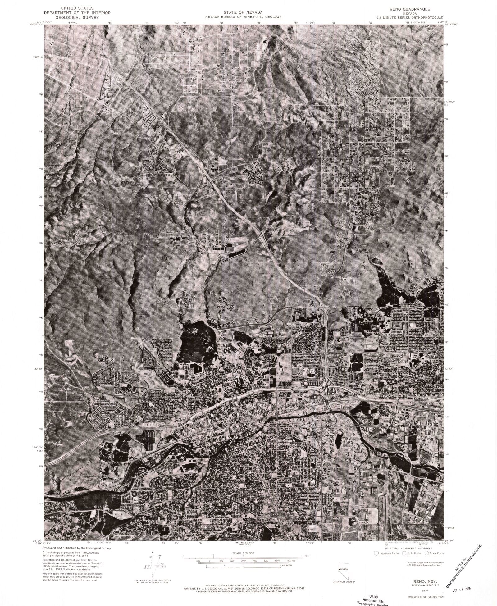 Classic USGS Reno Nevada 7.5'x7.5' Topo Map – MyTopo Map Store