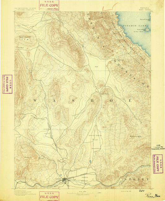 Historic 1891 Reno Nevada 30'x30' Topo Map Image