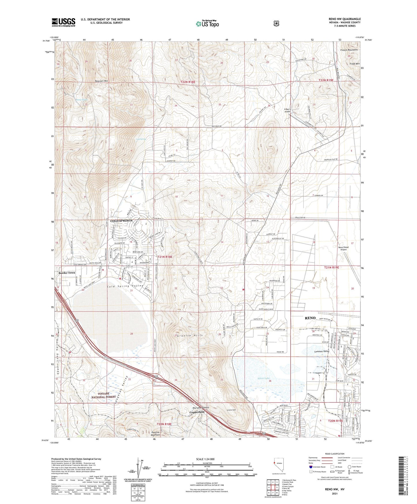 Reno NW Nevada US Topo Map Image