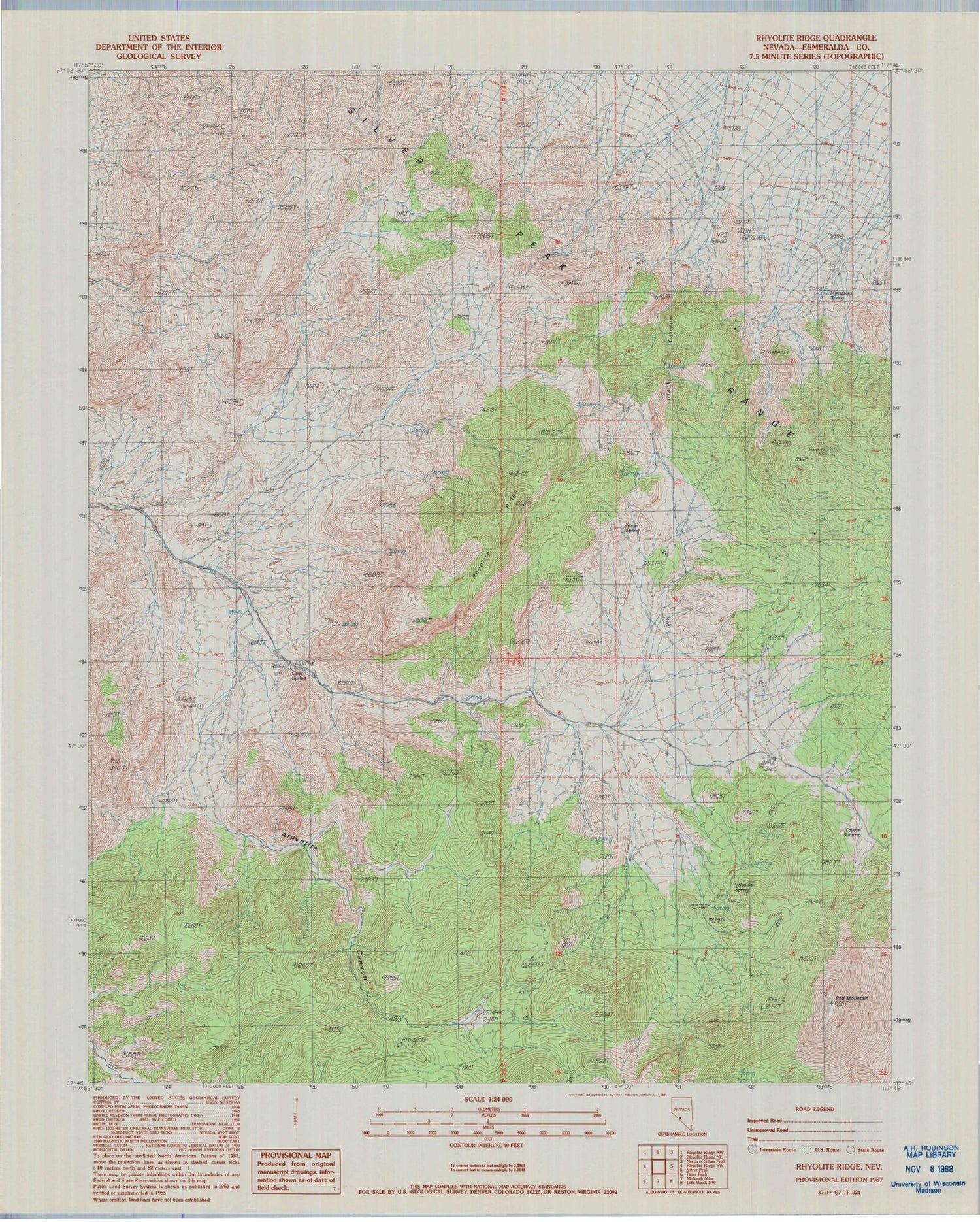 Classic USGS Rhyolite Ridge Nevada 7.5'x7.5' Topo Map Image